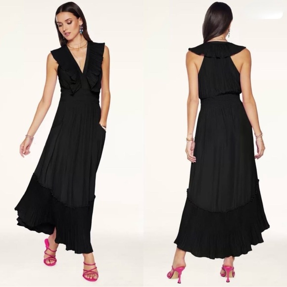 NWT- Ramy Brook Camden Black Ruffle Maxi Dress Sleeveless Formal Size: L - Picture 1 of 14